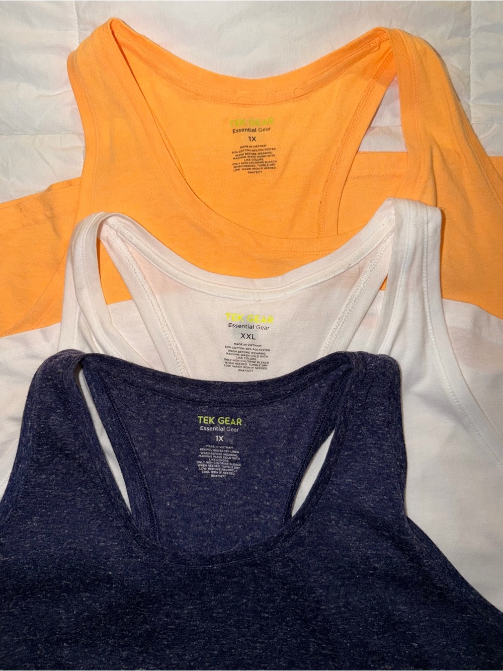 Tek gear Women’s Racerback Tank Tops - Orange 1X, White 2X, Navy 1X (3-Pack)